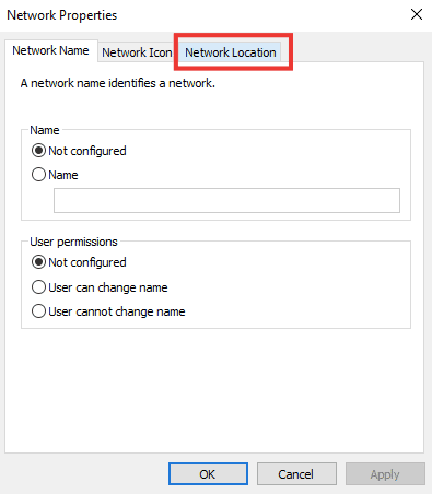 switch to network location tab. Fix Windows 10 Network Profile Missing Problem