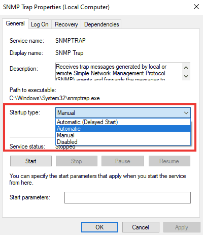 change startup type to automatic