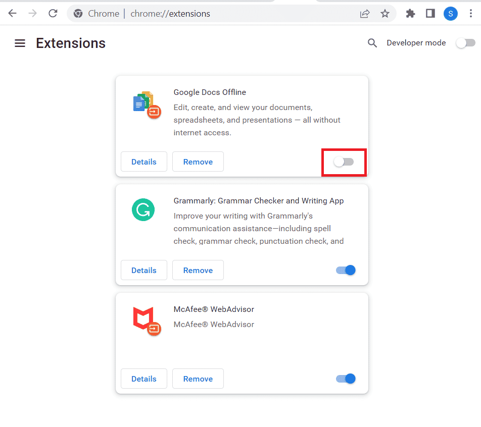 Toggle off all the unnecessary and adblocker extensions to disable them. Fix Twitch Resource Format Not Supported in Windows 10
