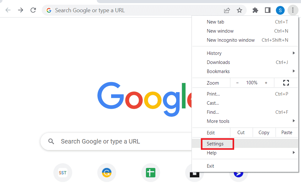 click on the Settings option