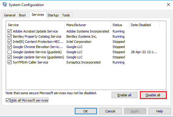 Click on the Disable all button
