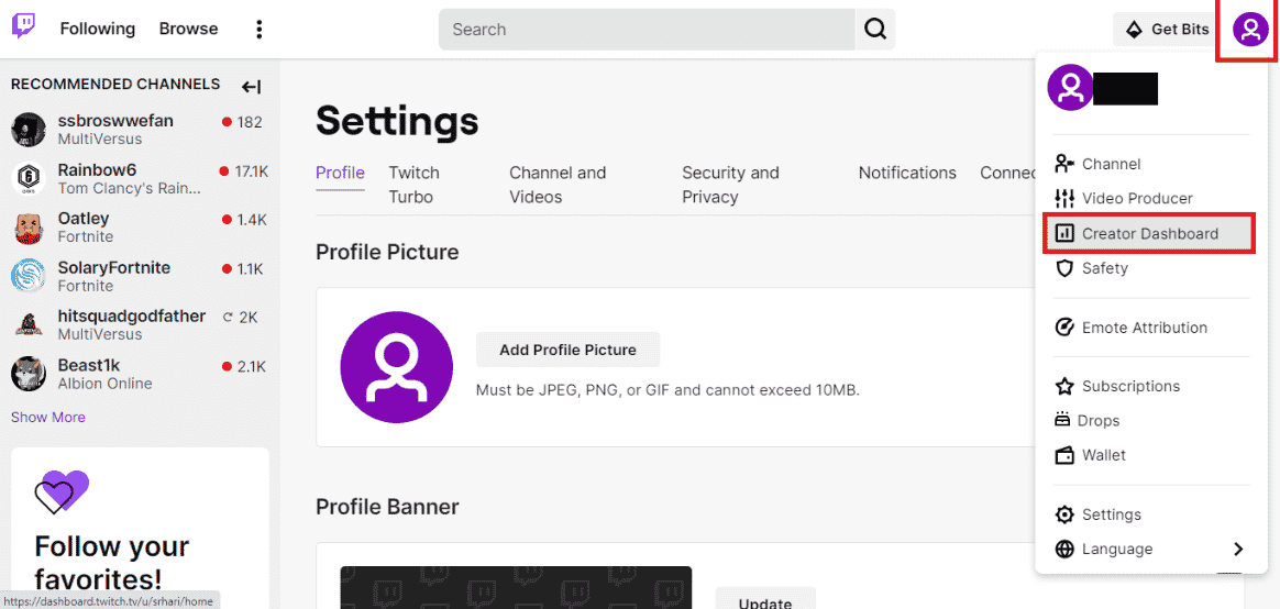 click on the Creator Dashboard option