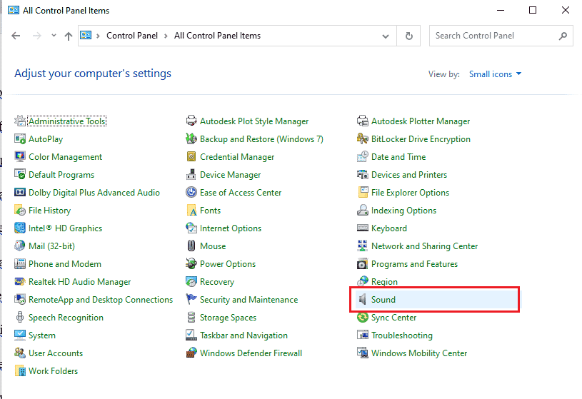 Click on the Sound option in the menu displayed