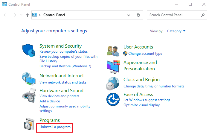 Click on the Uninstall a program option in the Programs category in the menu. Fix Twitch Resource Format Not Supported in Windows 10