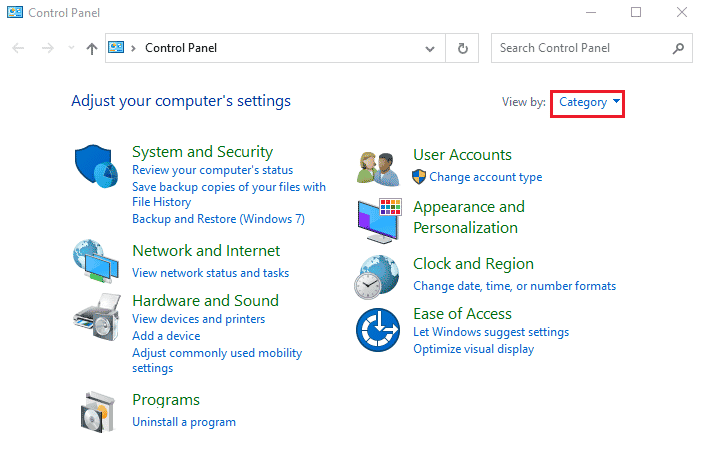 In the View by dropdown menu click on the Category option