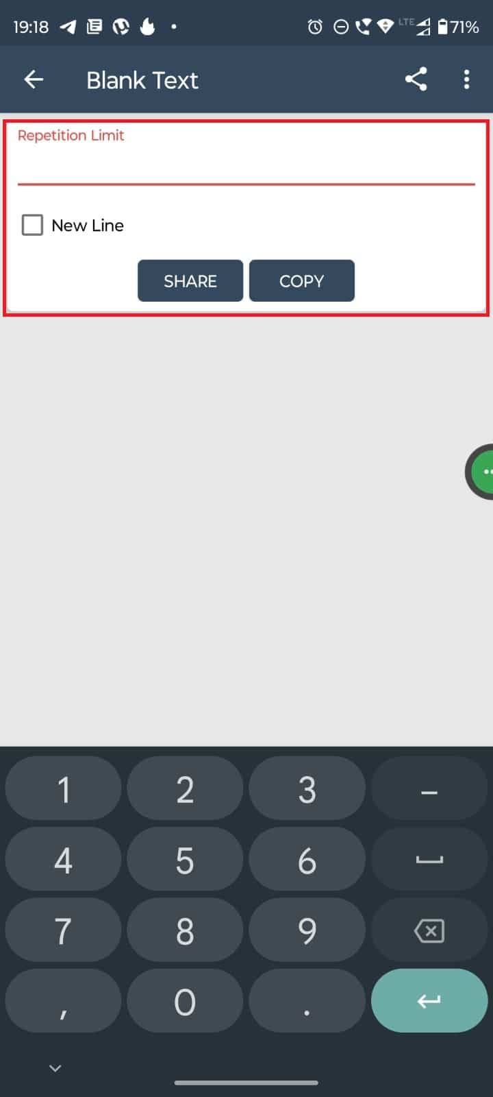 select the repetition limit and copy the empty text