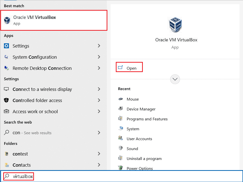 open virtualbox
