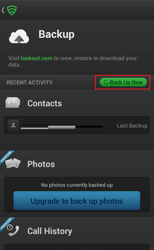 Tap on Back Up Now to perform a backup of your device