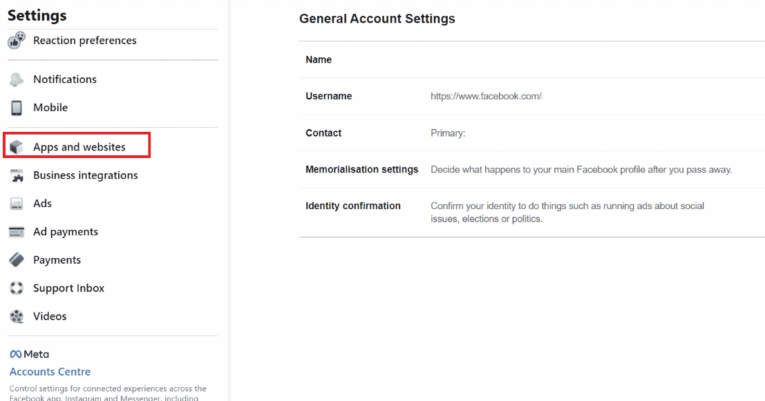 Scroll down the left pane and click on Apps and websites