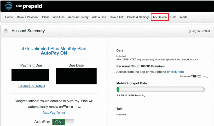 Click on My Device from the homepage | How to Cancel ATT Prepaid Plan