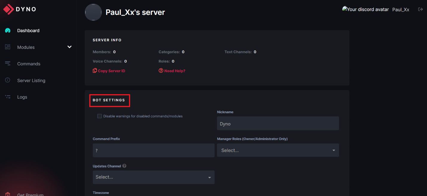 Customize its settings and commands under BOT SETTINGS