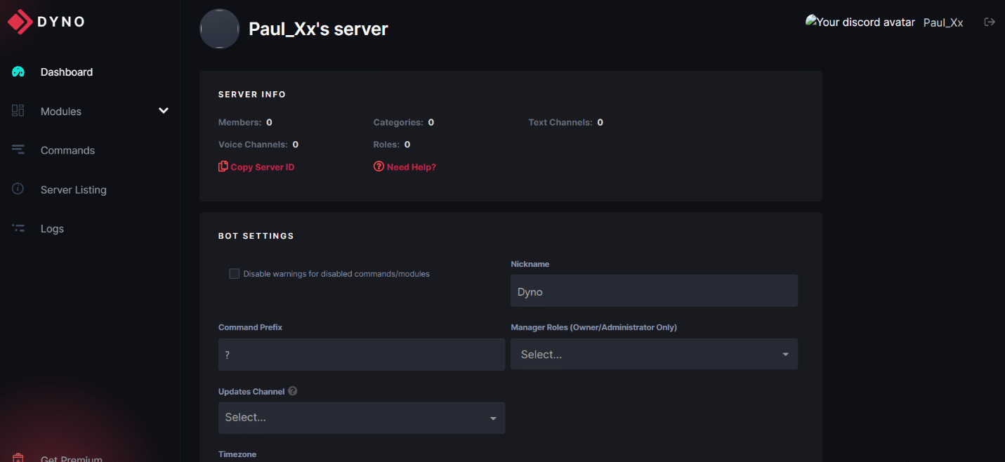 go to the Dyno bot dashboard