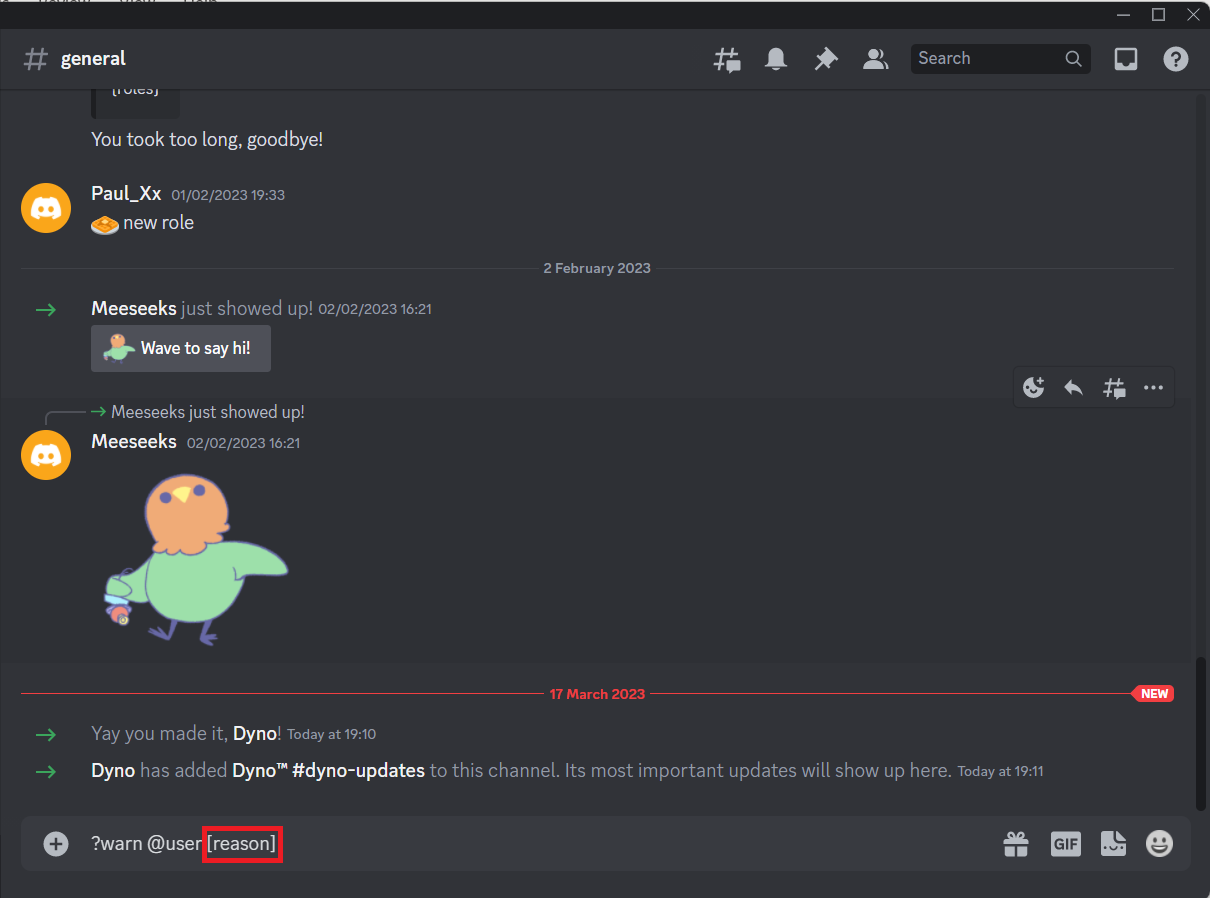 Type in the reason for the warning in place of the reason