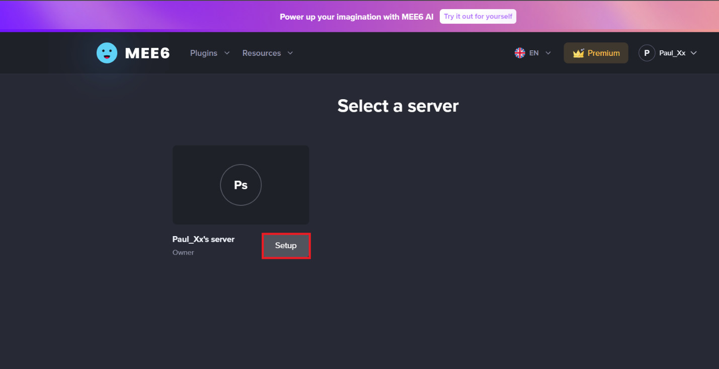 Select a server to add the MEE6 bot to and click on Setup. How to Warn Someone on Discord