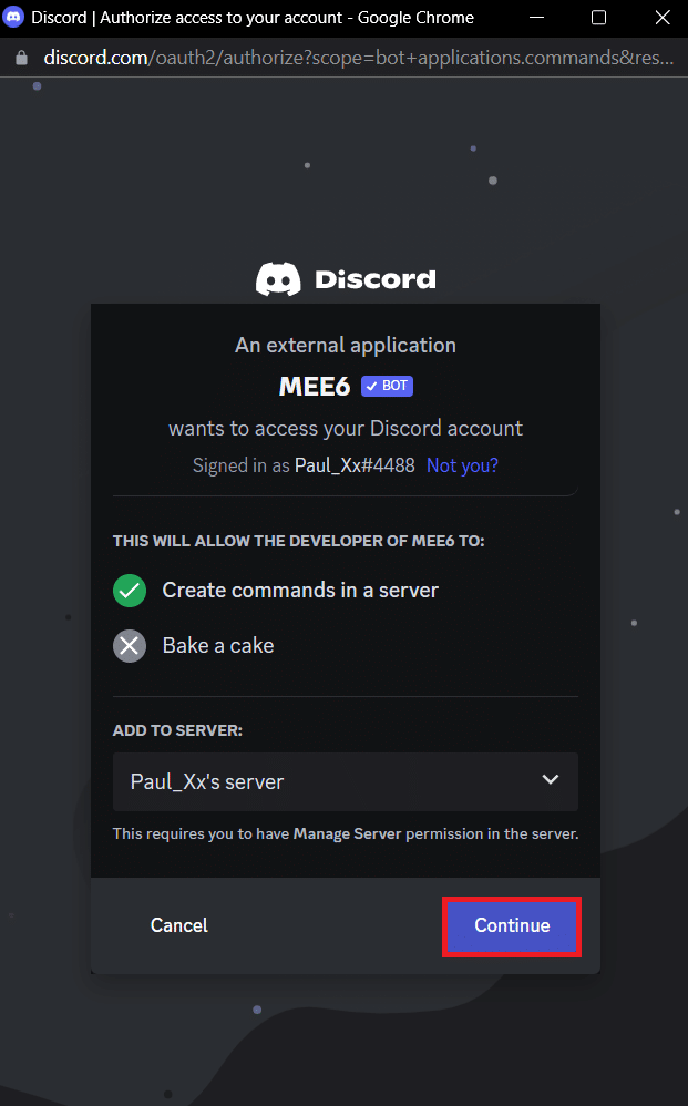 Click on the Continue 