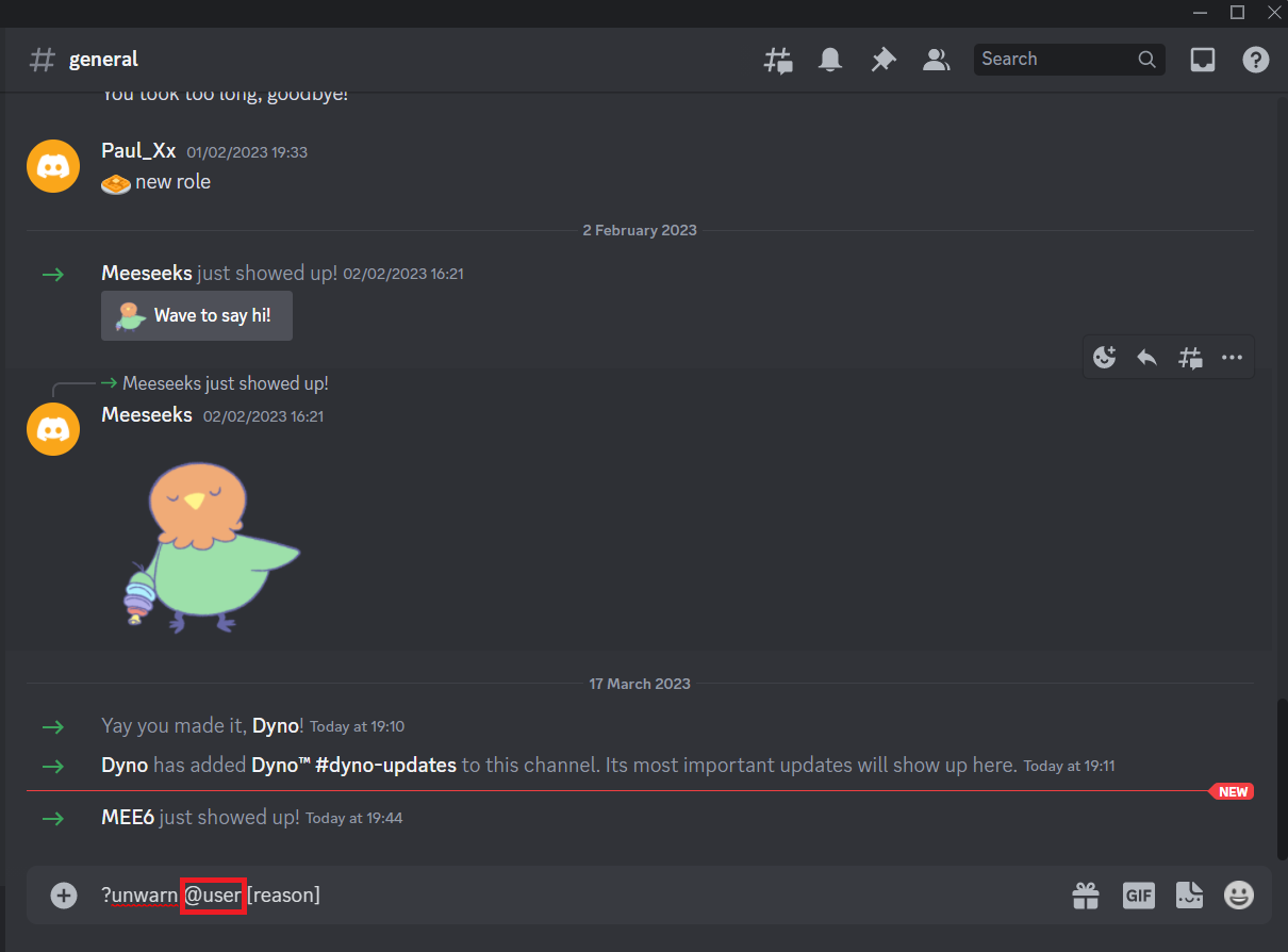 Replace the user with the username or mention of the user. How to Warn Someone on Discord