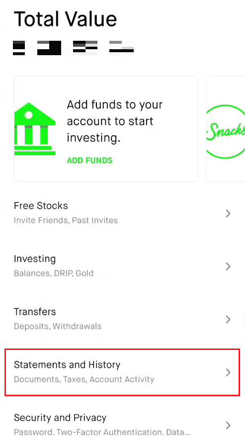 tap on Statements and History | How to Cancel Robinhood Deposit