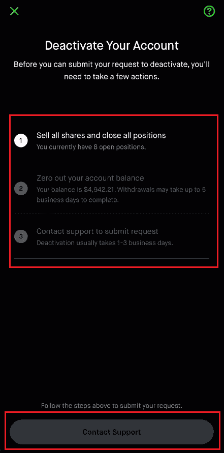follow the onscreen instructions to sell all your shares and zero out your balance - Contact Support to submit request | How to Cancel Robinhood Deposit