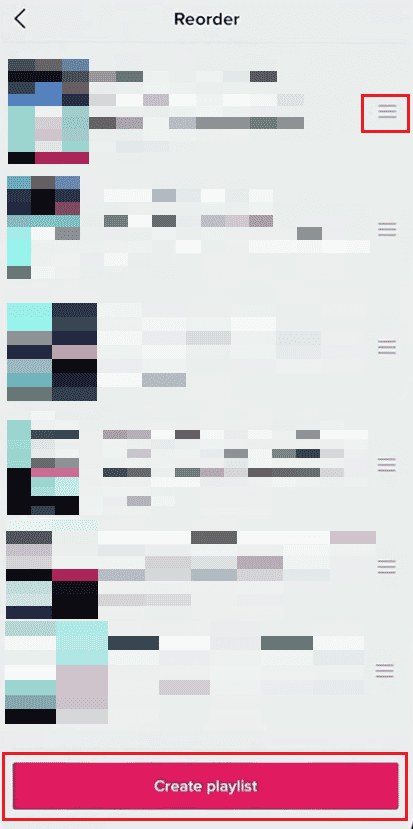 Reorder - three-dashed icon - Create playlist