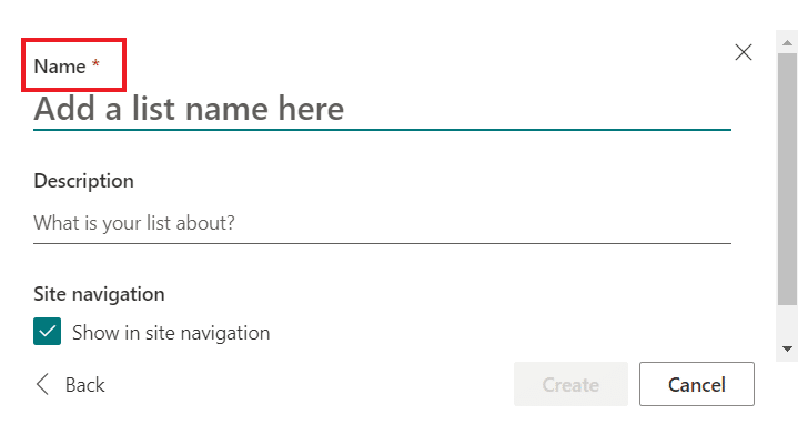 Enter name. How to Create a SharePoint List