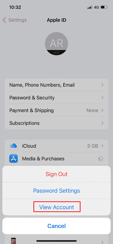 tap on view account option