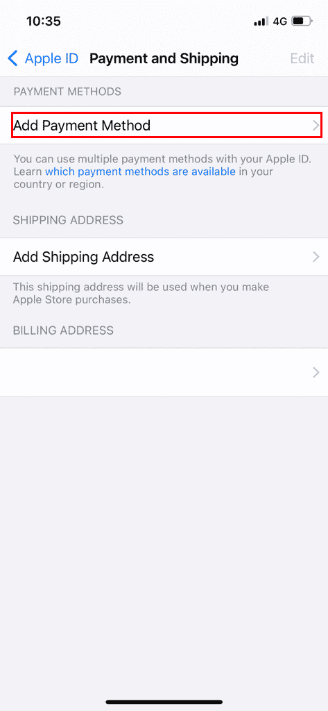 tap on add payment method