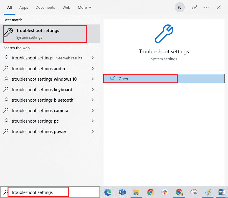open Troubleshoot settings