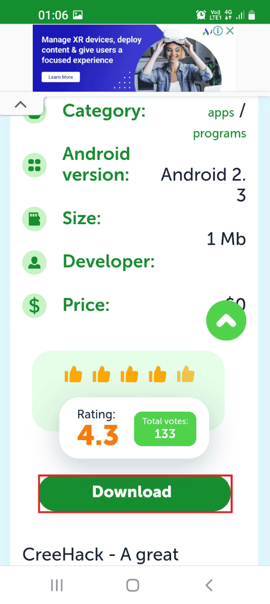 Open the official website of the CreeHack app and tap on the Download button. How to Hack Any Game on Android