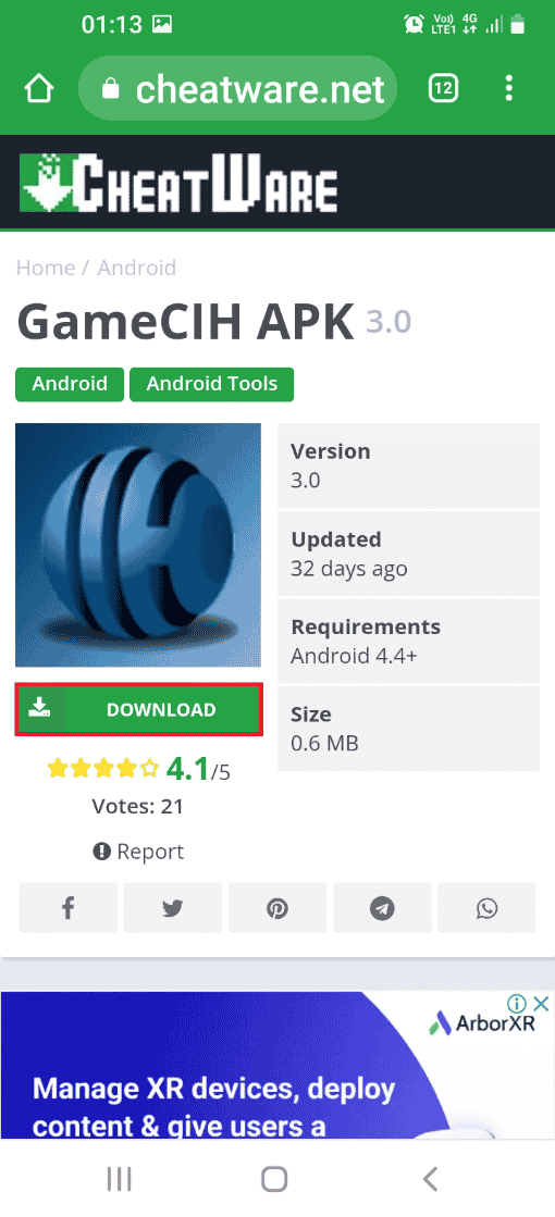Open the official website of the GameCIH APK 3.0 app and tap on the DOWNLOAD button