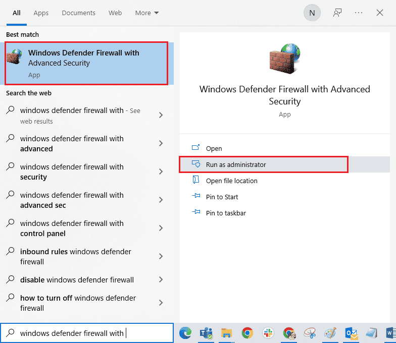 open Windows Defender Firewall with Advanced Security