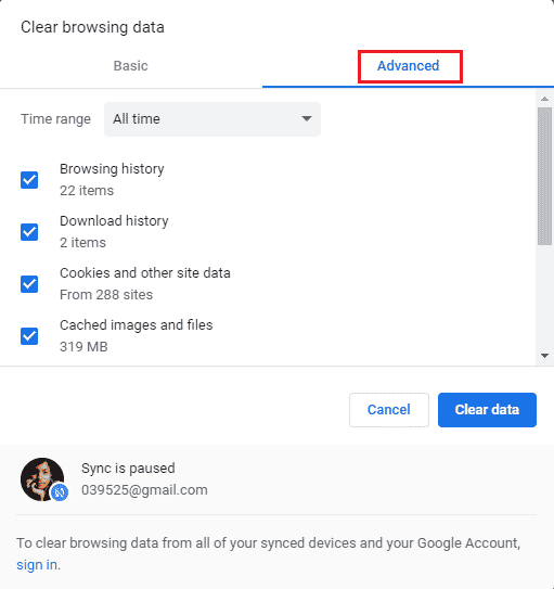 click on advanced
