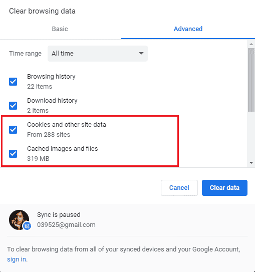 Check the boxes on Cookies and other site data and Cached images and files