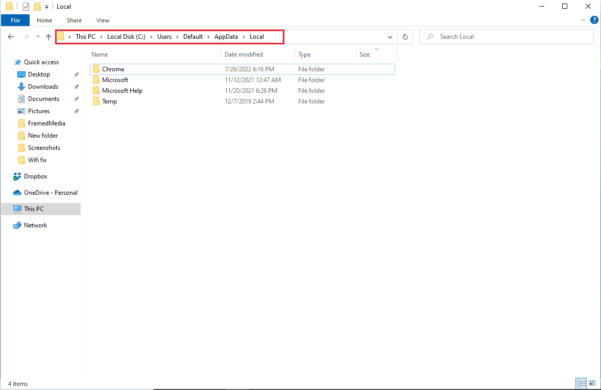 navigate to the local folder in the C drive
