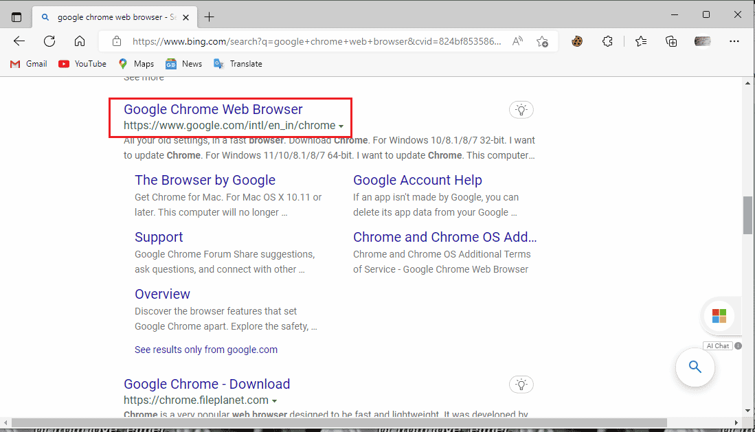 select google chrome web browser