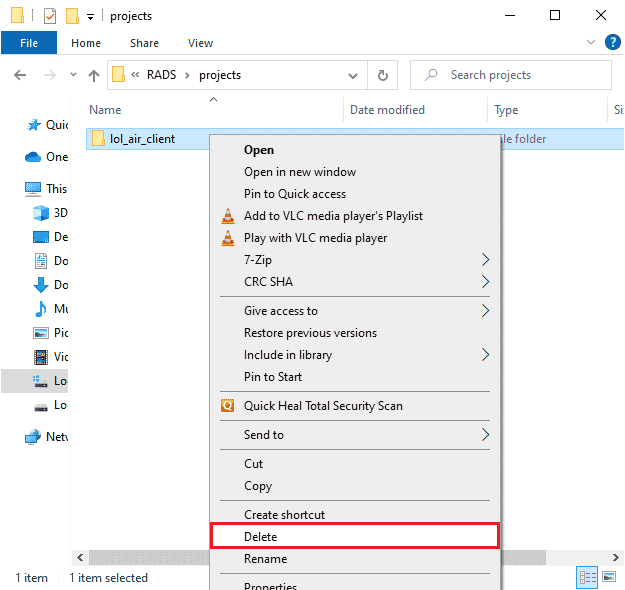 click on the Delete option. Fix League of Legends Error 004 in Windows 10