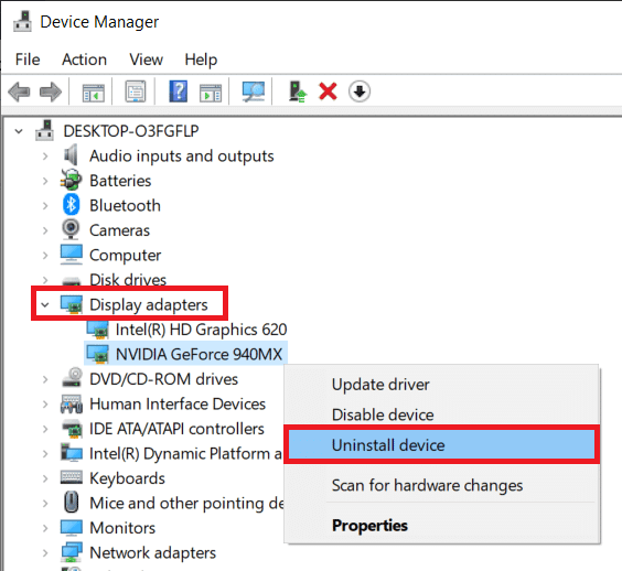 uninstall device nvidia driver