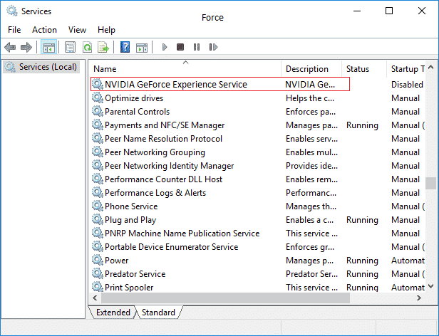 Right click on NVIDIA GeForce Experience Service and select Start