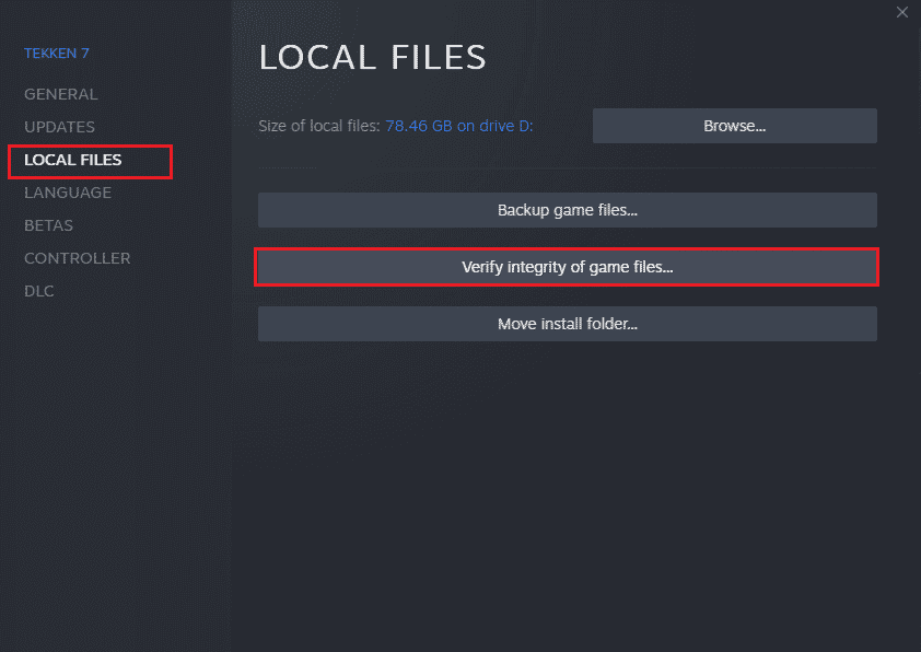 Click on Verify integrity of game files button