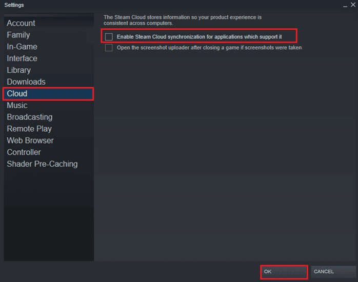 click on the Cloud tab on the left pane and uncheck the option Enable Steam Cloud synchronization for applications which support it