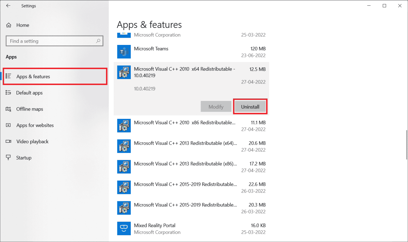 Uninstall Microsoft Visual C plus plus program. Fix Origin 0xc00007b Error in Windows 10