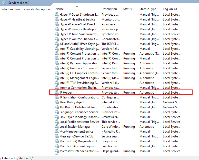 Double click on IP Helper