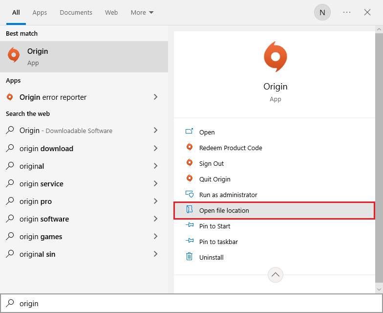 open origin file location. Fix Origin 0xc00007b Error in Windows 10