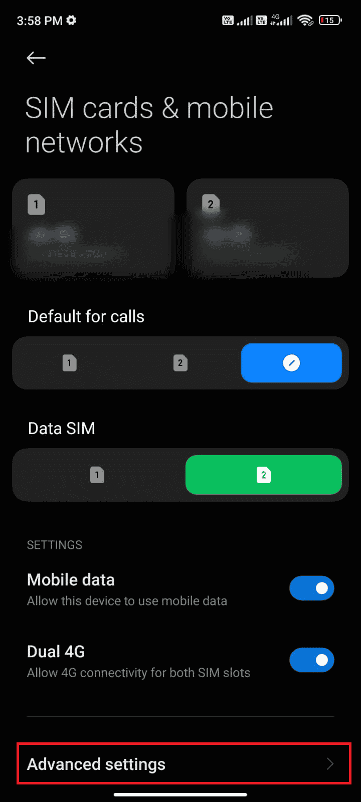 If you are out of your country or network coverage using a roaming network, tap Advanced settings