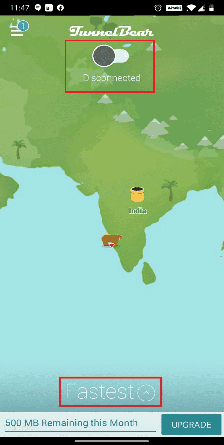 Go back to the Tunnel Bear app and turn the Toggle ON