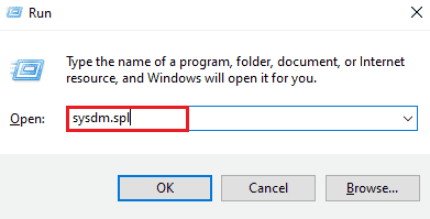 Enter sysdm.spl in the Run box