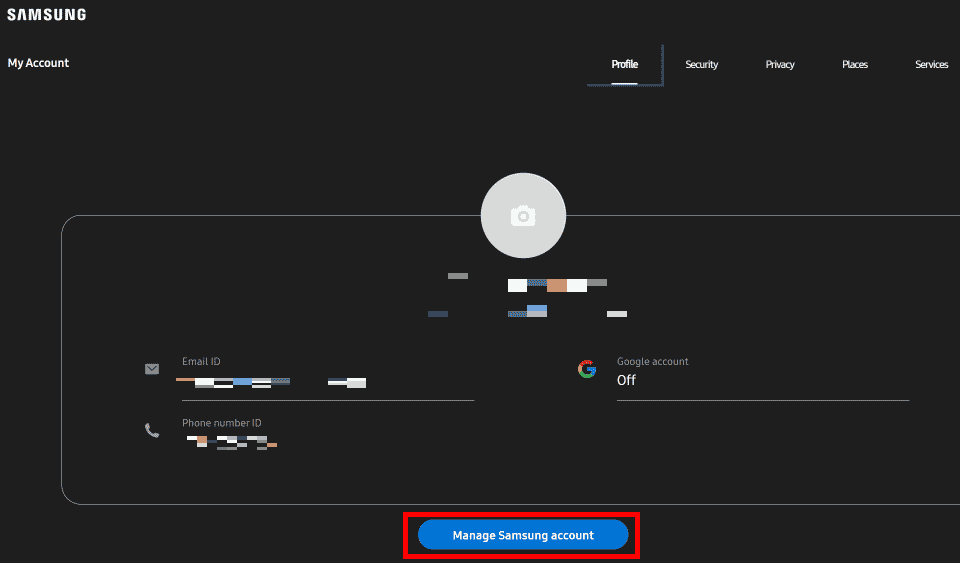 Click on Manage Samsung account