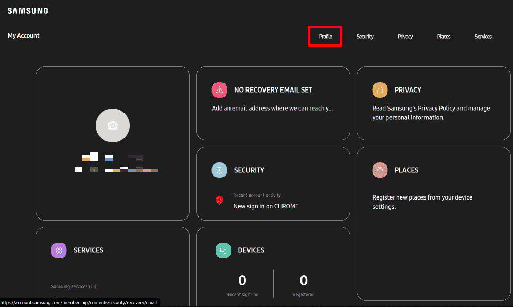 After signing in, click on Profile