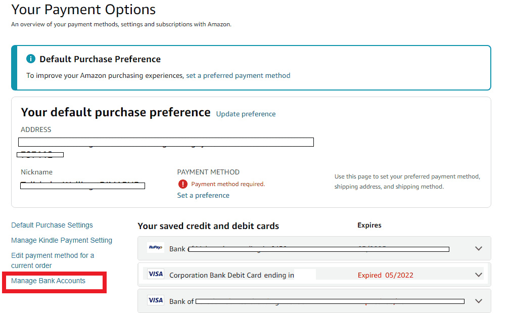 Click on Manage Bank Accounts
