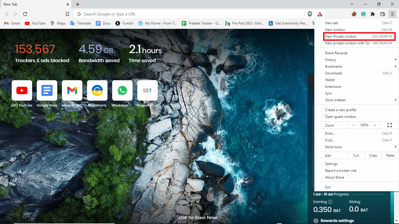 click on New private window