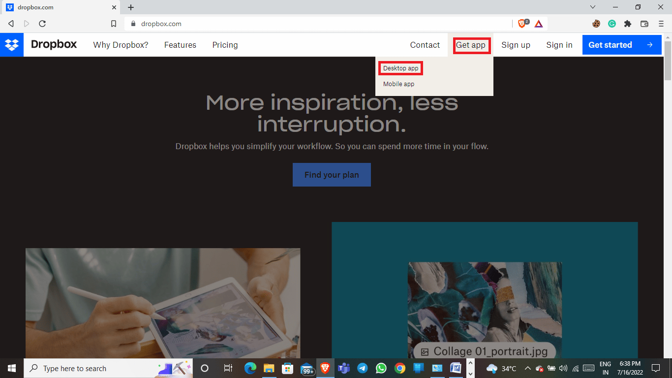 click on the get app and then on desktop app